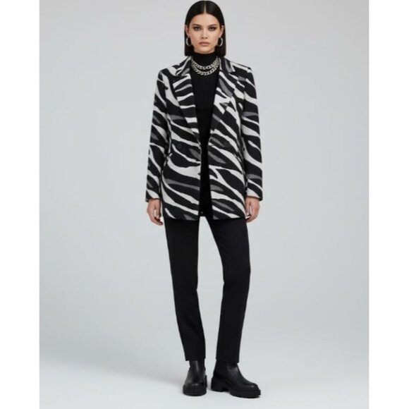 NWOT RD Style Zebra Polyester Wool Blend Coat Unlined S - Picture 2 of 9